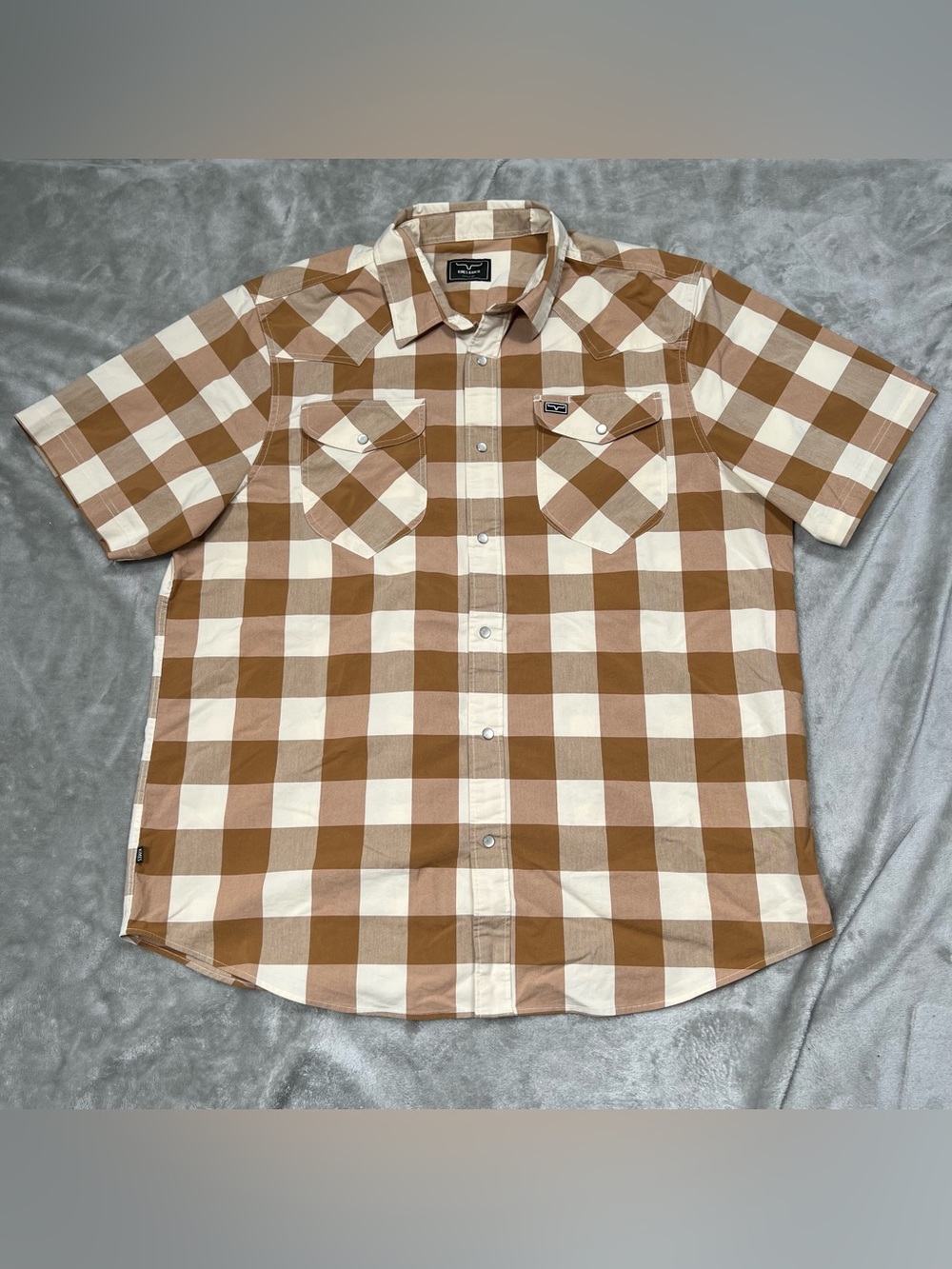 Kimes Malcolm Pearl Snap Shirt Mens 2XL Brown Buffalo Plaid Western Short Sleeve